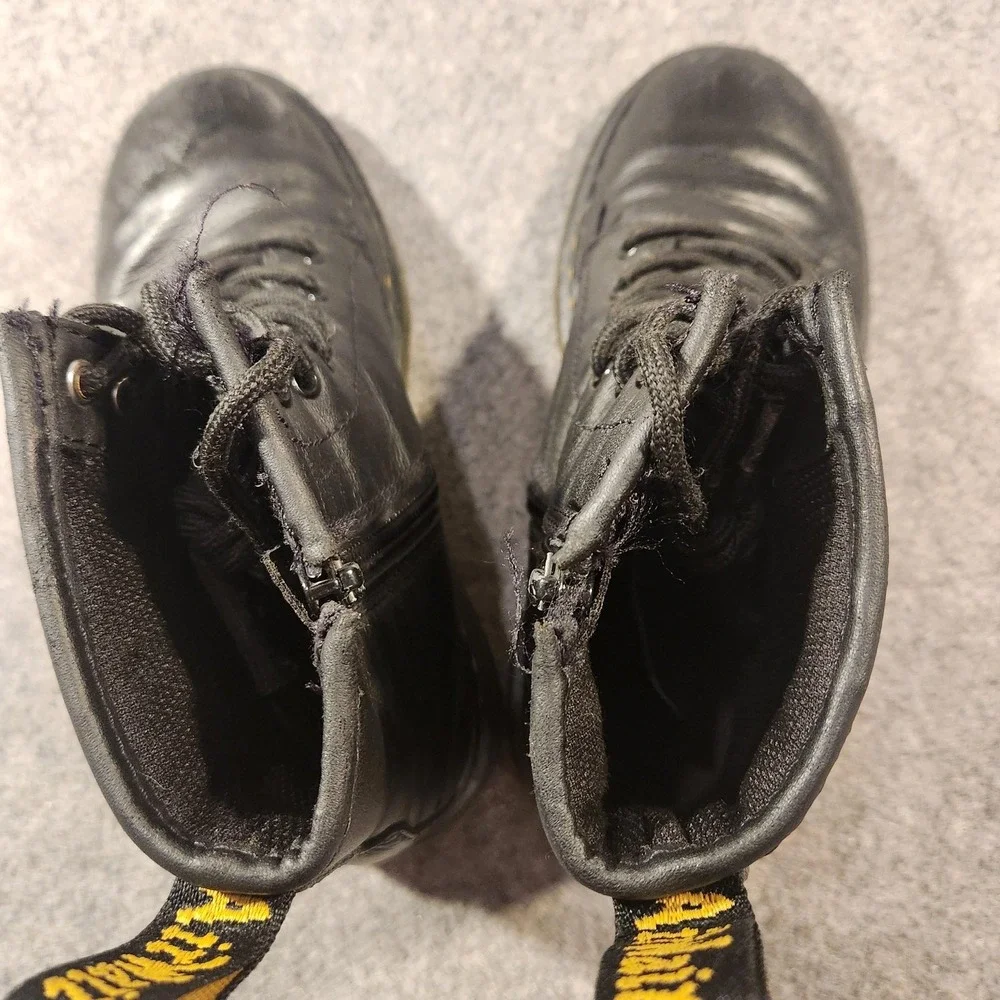 Dr Martens Boots Youth Size 2 Black Delaney Leather Lace Up Zip‎ Ankle Combat